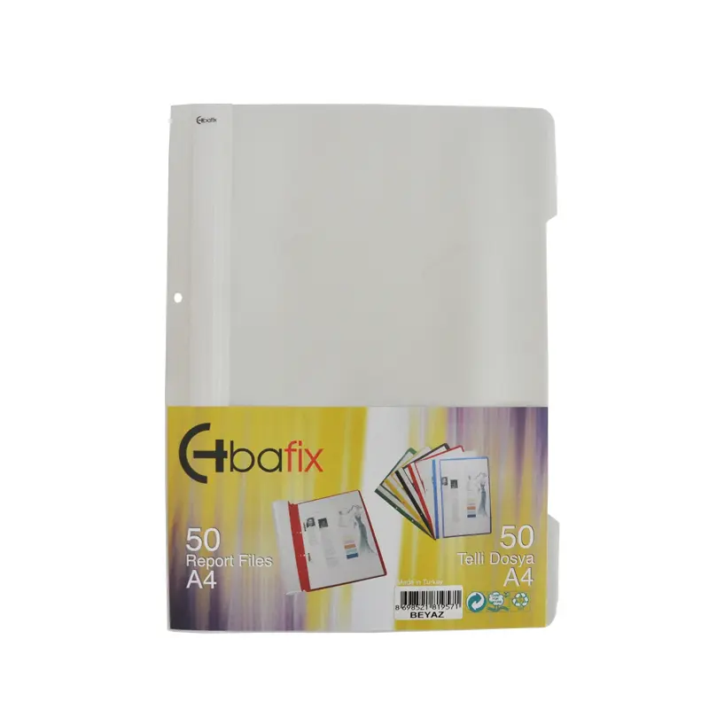 Bafix Plastik Telli Dosya XL Beyaz A4 50 Li Paket