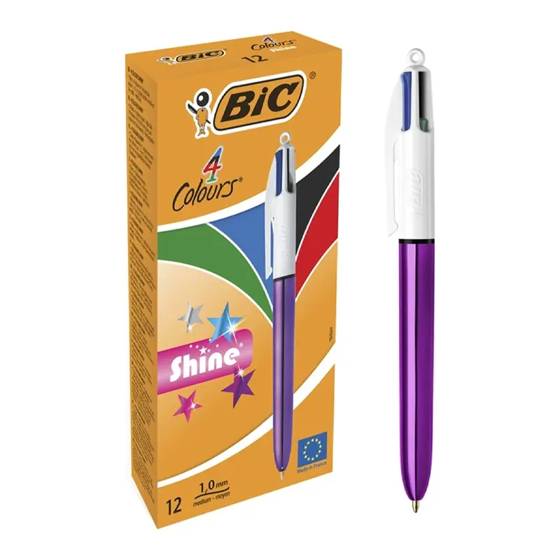 Bic 951351 Shine 4 Colours Mor Gövde Tükenmez Kalem 4 Renk x 12 Li Kutu