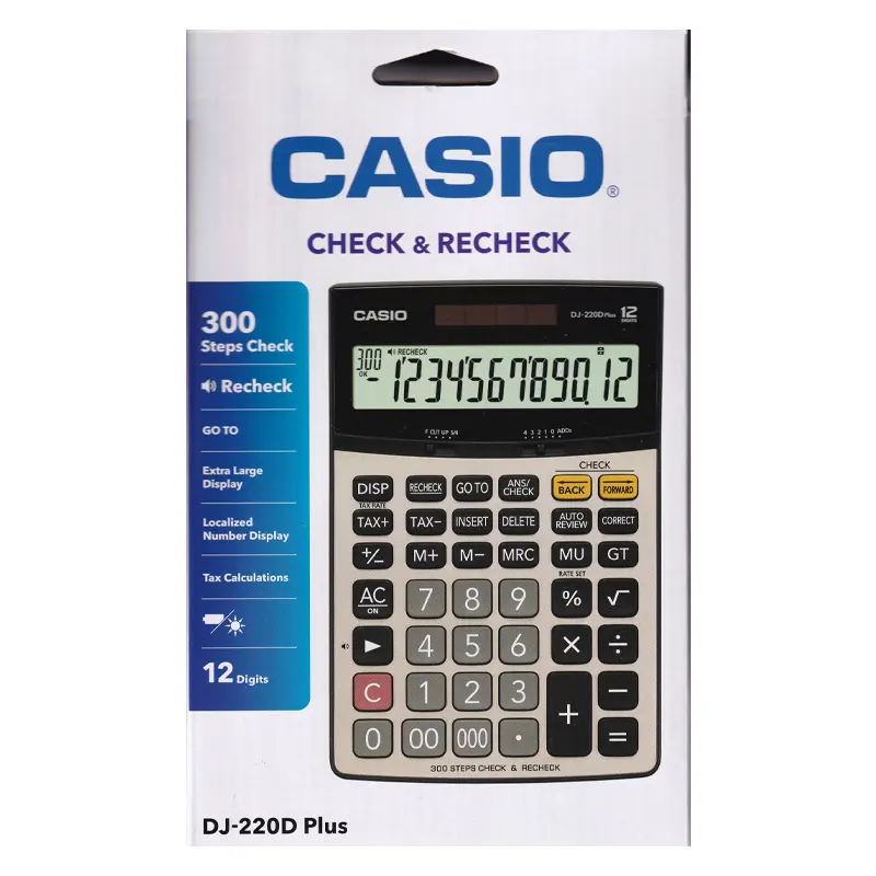 Casio DJ-220D Plus Masaüstü Hesap Makinesi Check Control 12 Hane