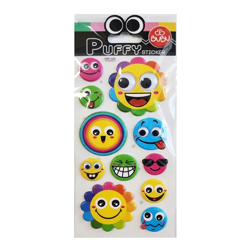 Bu-Bu SWP-2202 Puffy Sticker 9x21cm Oynar Gözlü Gülen Çiçekler