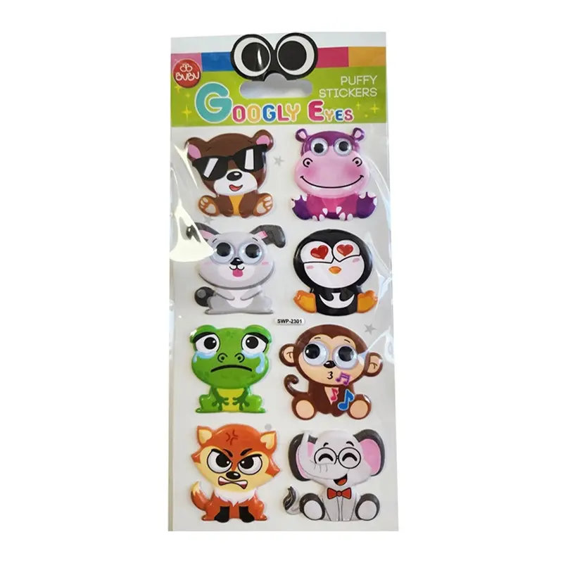 Bu-Bu SWP-2301 Googly Eyes Puffy Sticker 9x21cm Karışık Hayvanlar
