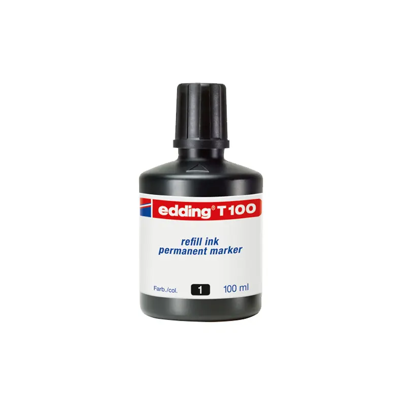 Edding T100 Damlalıklı Permanent Markör Mürekkebi 100 ML Siyah 10 Lu Kutu