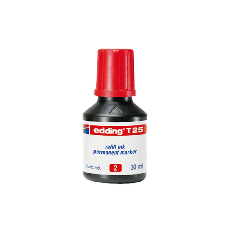 Edding T25 Damlalıklı Permanent Markör Mürekkebi 30 ML Kırmızı 10 Lu Kutu