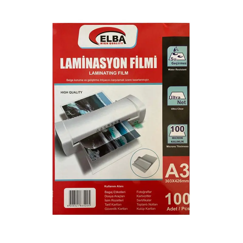 Elba Laminasyon Filmi A3 100 Micron 303x426mm 100 Lü Paket
