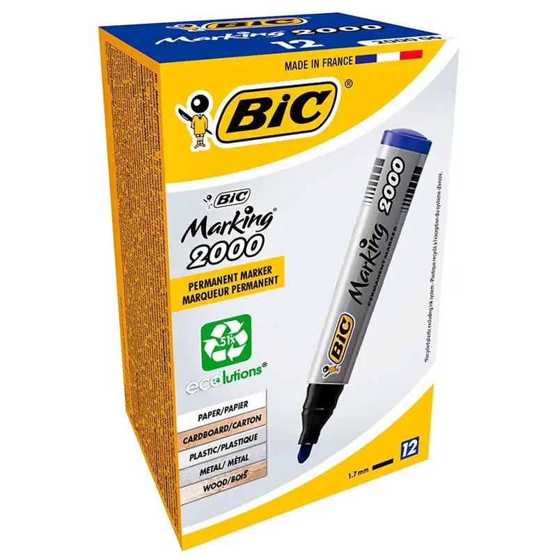 Bic 2000 Yuvarlak Uçlu Permanent Markör 1.7mm Mavi x 12 Li Kutu