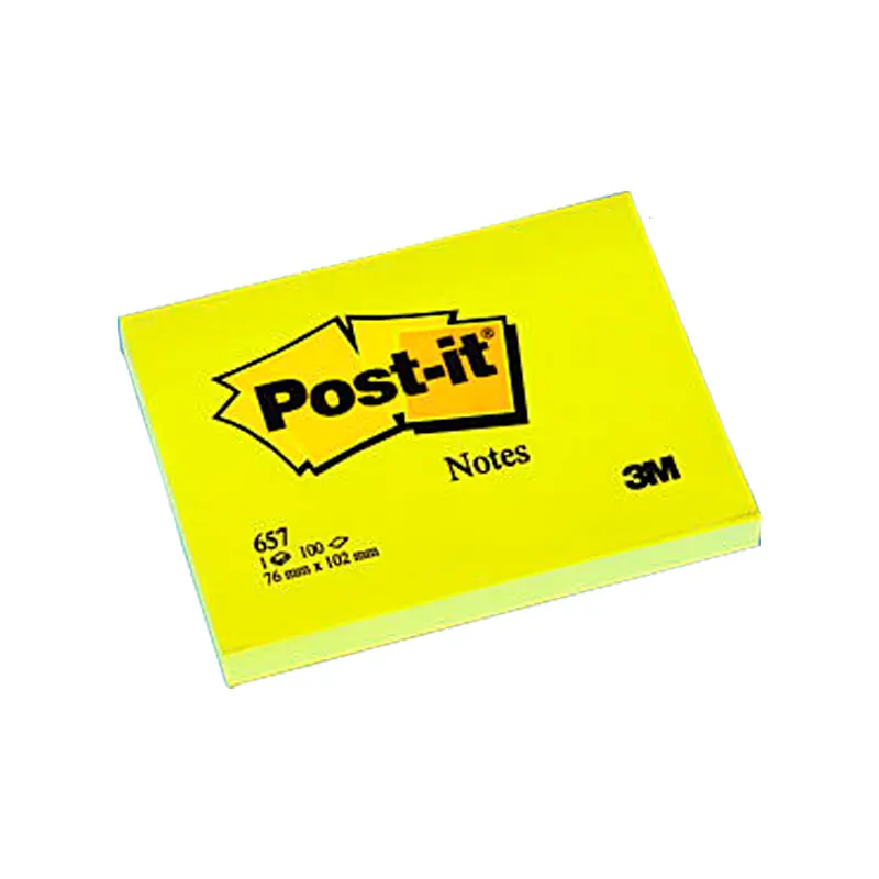 Post-it 657 Yapışkanlı Not Kağıdı 100 Yaprak 76mm x 102mm Sarı x 12 Li Paket