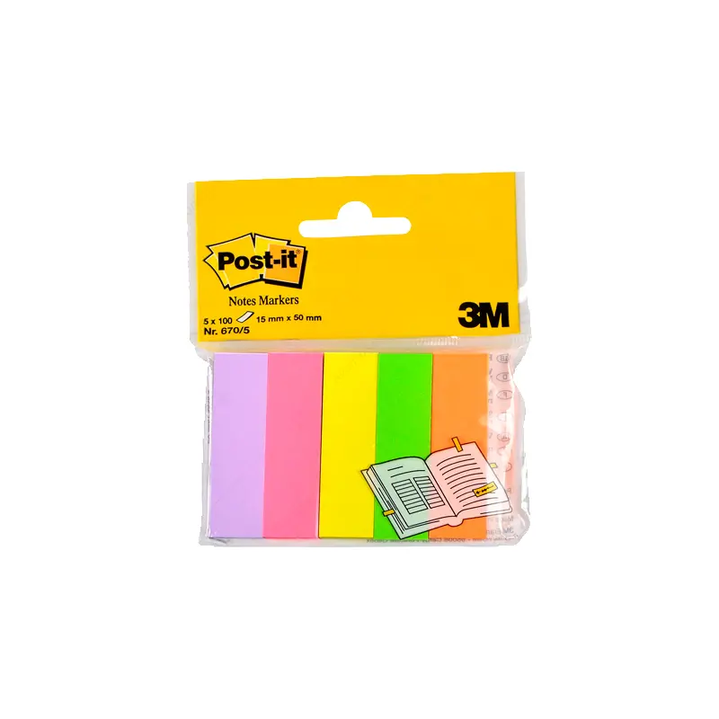Post-it 670-5 3M Indeks 100 Yaprak 15mm x 50mm Fosforlu 5 Renk