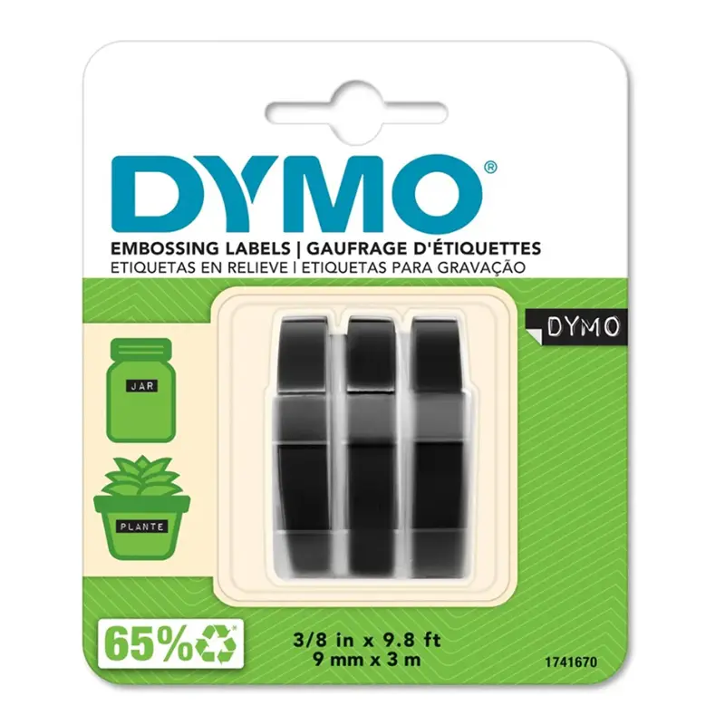 Dymo S0847730 Rhino Kabartma Şerit 9mm x 3 Metre Siyah 3 Lü Paket