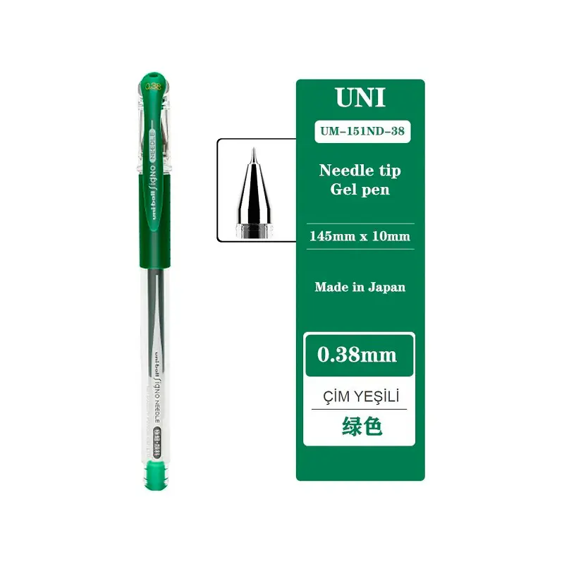 Uni-Ball UM-151ND Signo Needle İğne Uçlu jel Roller Kalem 0.38mm Çim Yeşil x 10 Lu Kutu