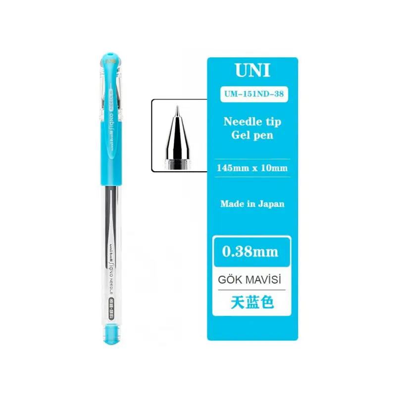 Uni-Ball UM-151ND Signo Needle İğne Uçlu jel Roller Kalem 0.38mm Gök Mavi x 12 Li Kutu