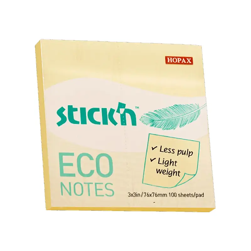 Hopax HE21745 Eco Stickn Yapışkanlı Not Kağıdı 100 Yaprak 76x76mm Pastel Sarı x 12 Li Paket