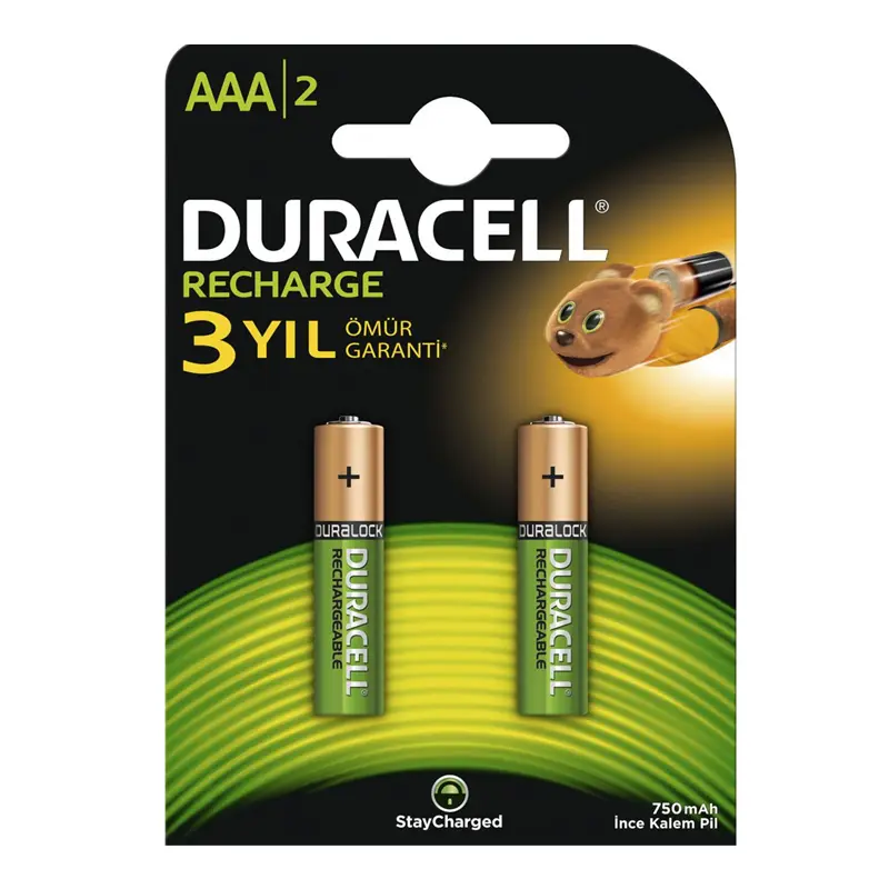 Duracell Şarjlı İnce Kalem Pil (AAA) 750 Mah x 2 Li Kartela