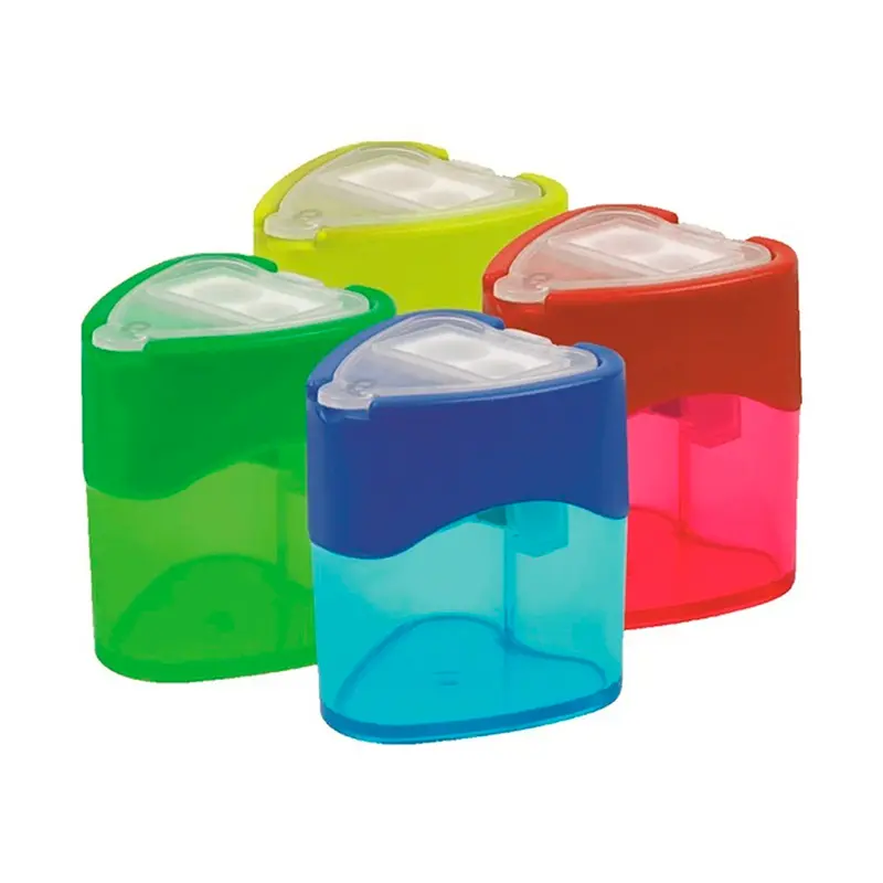 Bu-Bu Şeffaf Kalp Çift Hazneli Kalemtraş 4 Renk 12 Li Paket