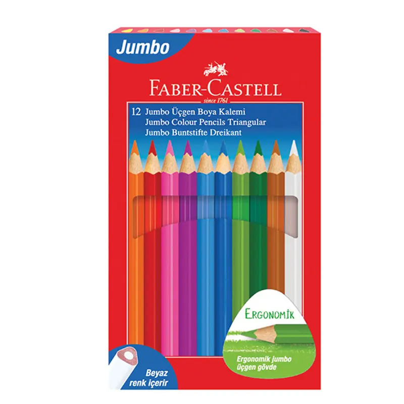 Faber-Castell 5173116616 Tam Boy Jumbo Üçgen Kuru Boya 12 Renk