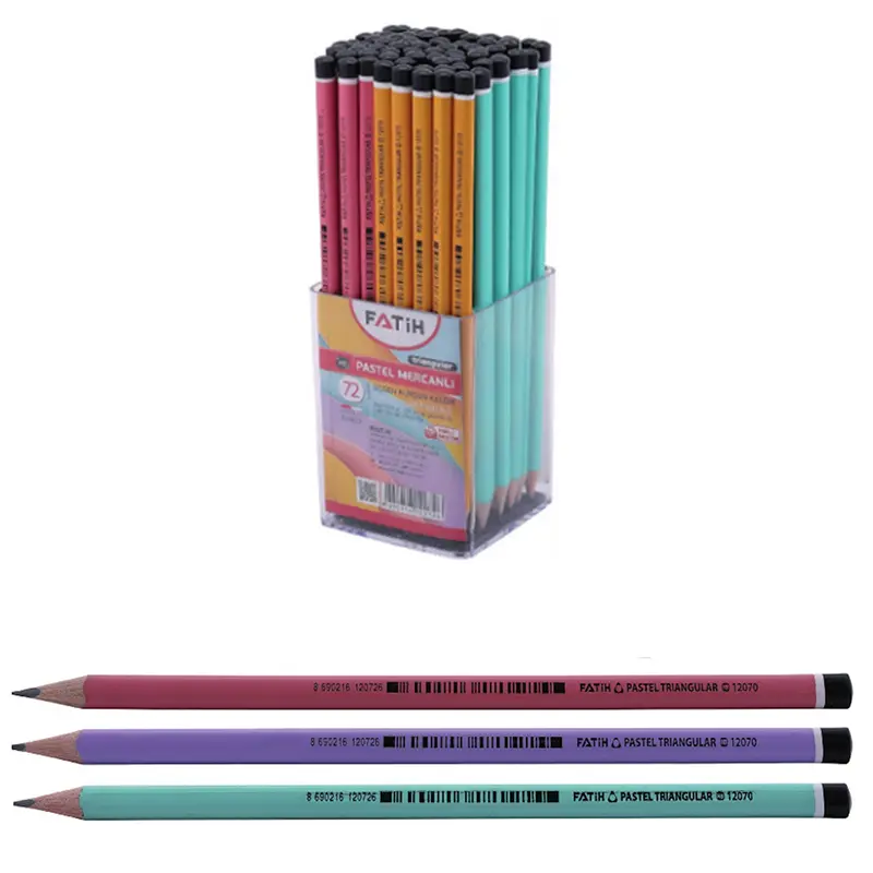 Fatih 12070 Üçgen Mercanlı Pastel Renkli Kurşun Kalem x 72 Li Paket