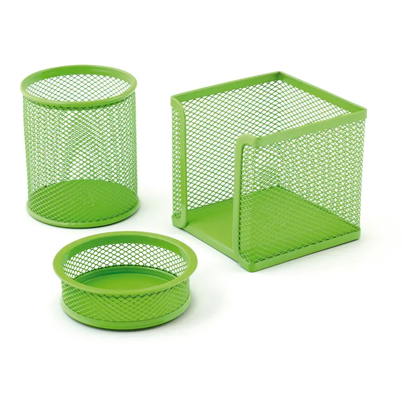Mas 505 Metal Perforeli Masa Seti Ataşlık - Kağıtlık - Kalemlik 3 Lü Set Yeşil
