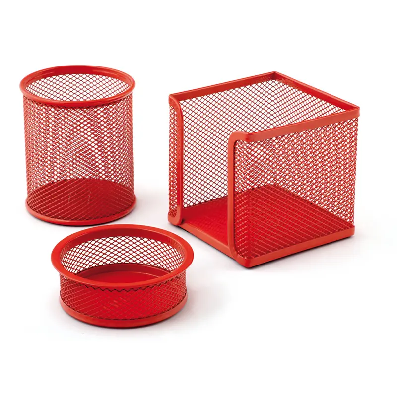 Mas 505 Metal Perforeli Masa Seti Ataşlık - Kağıtlık - Kalemlik 3 Lü Kırmızı