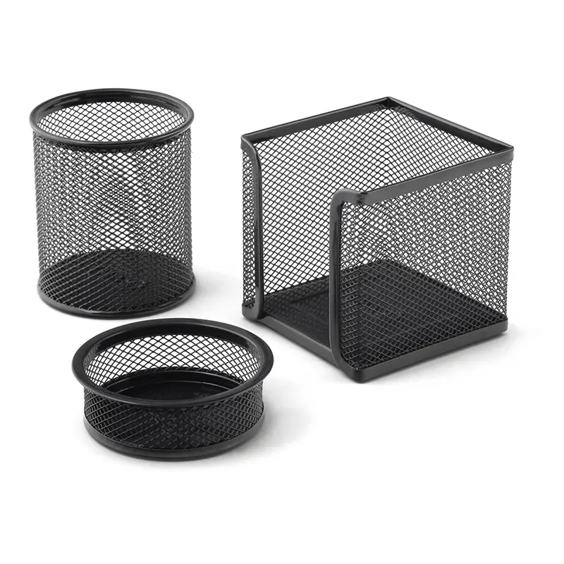 Mas 505 Metal Perforeli 3 Lü Masa Seti Ataşlık - Kağıtlık - Kalemlik Siyah