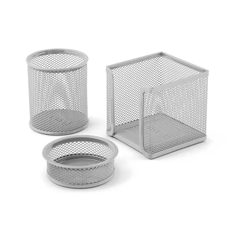 Mas 505 Metal Perforeli Masa Seti Ataşlık - Kağıtlık - Kalemlik 3 Lü Set Silver
