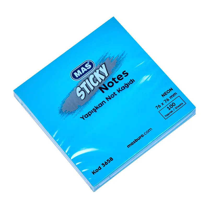 Mas 3658M Yapışkanlı Not Kağıdı Neon Mavi 76mm x 76mm 100 Sayfa x 12 Li Paket