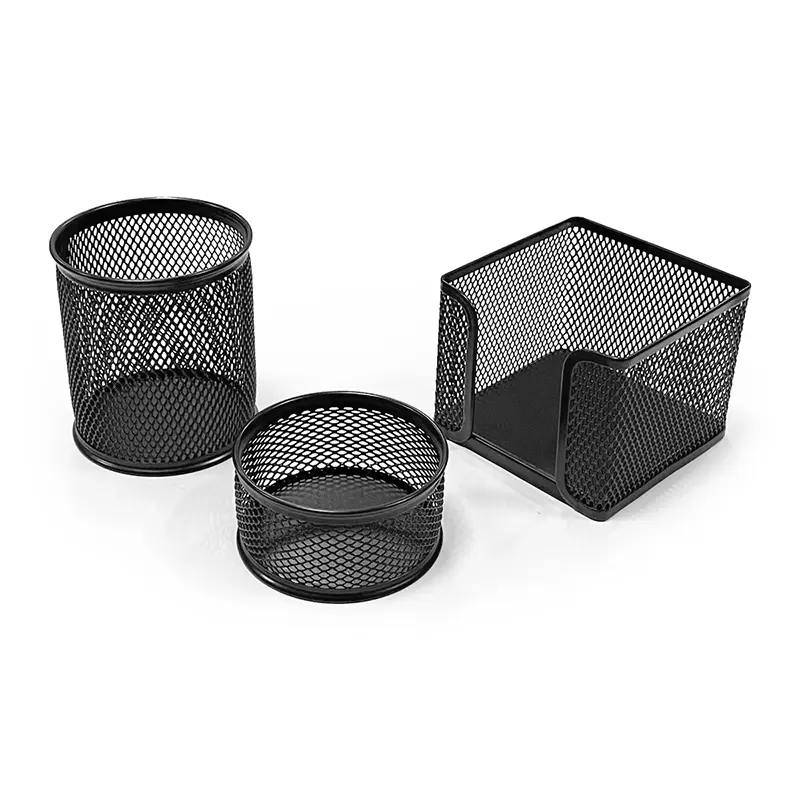 Bion 9302 Metal Perforeli Masa Seti Ataşlık - Kağıtlık - Kalemlik 3 Lü Siyah