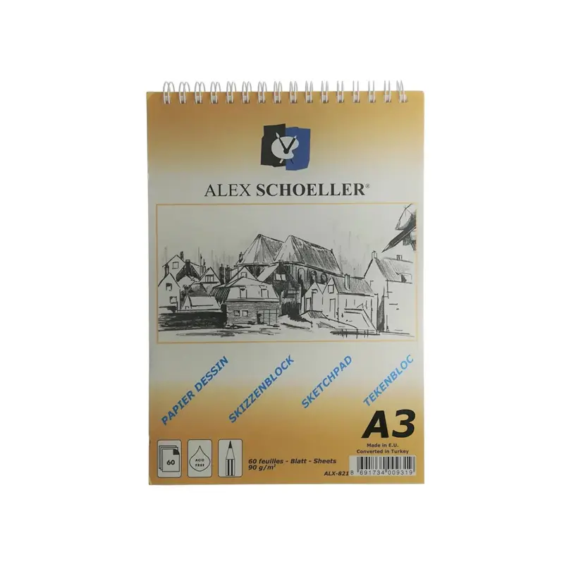 Alex Schoeller ALX-822 Spiralli Aydınger Eskiz Bloknot 60 Yaprak 90 Gr. A3