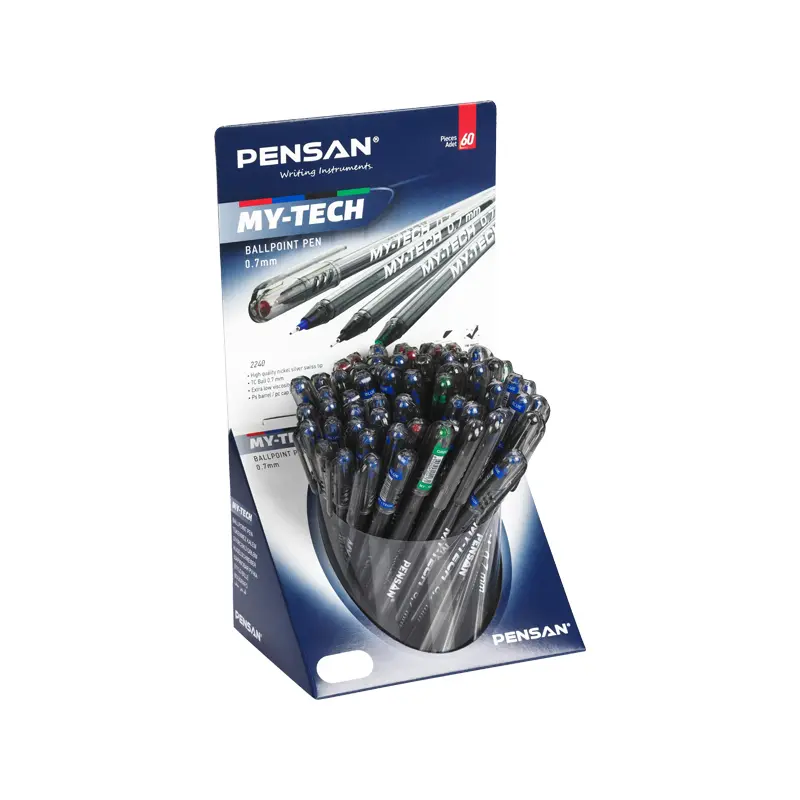Pensan My-Tech İğne Uç Tükenmez Kalem 0.7mm 8 Renk x 60 LI Stand