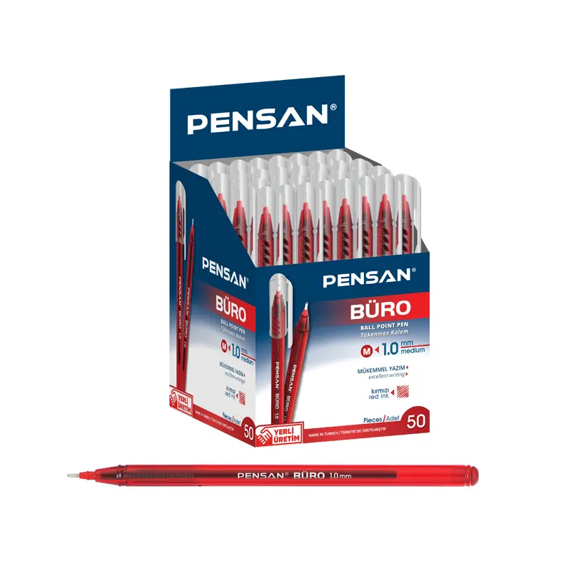 Pensan 2270 Büro Tükenmez Kalem 1.0mm Kırmızı x 50 Li Kutu