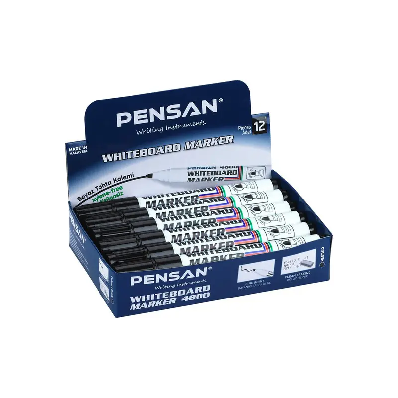 Pensan 4800 Yuvarlak Uç Tahta Kalemi Siyah x 12 Li Kutu