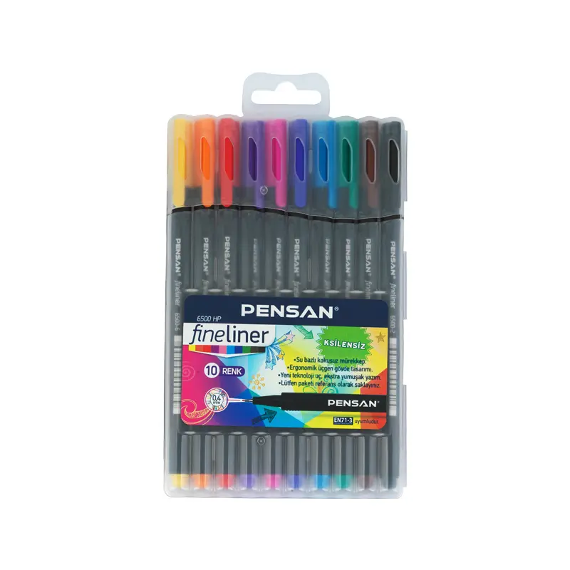 Pensan 6500HP Plastik Kutulu Fineliner Keçe Uç Kalem 0.4mm x 10 Renk