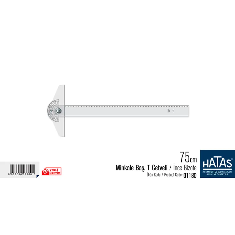 Hatas 1180 Oynar Başlı İnce Bizote Minkale Başlık Akrilik Mika T Cetvel 75cm