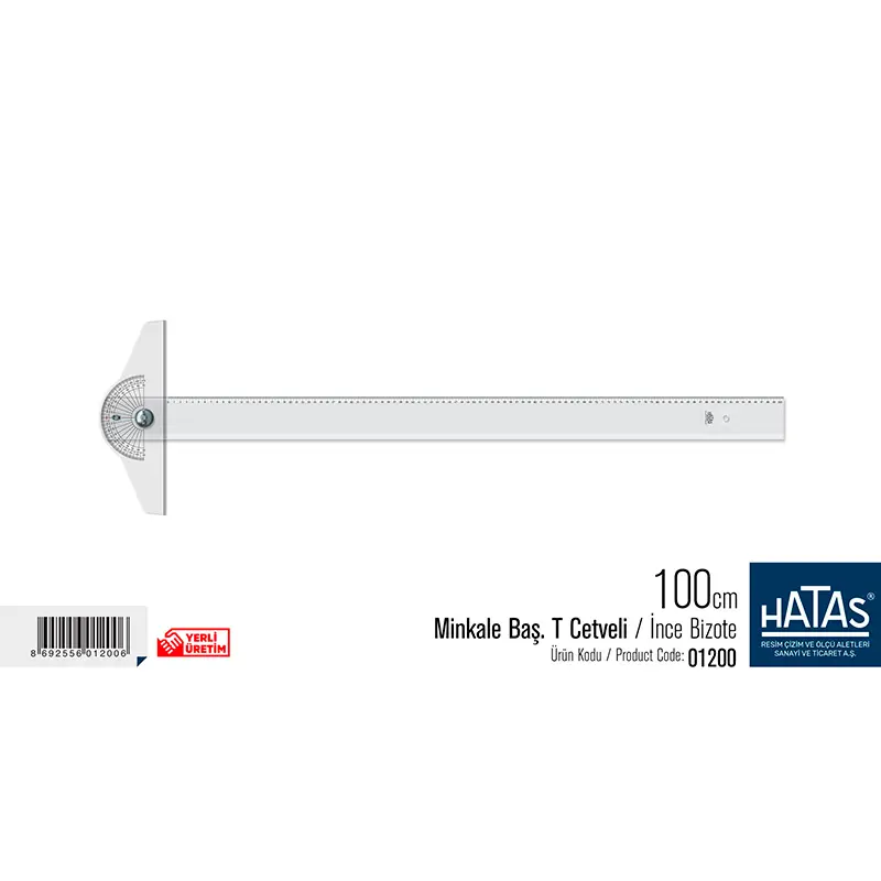 Hatas 1200 Oynar Başlı Mika İnce Bizote Minkale Başlık Akrilik T Cetvel 100cm