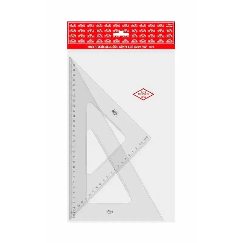 Hatas 0808 Plastik Öğrenci 45 ve 60 Derece Gönye Seti 32cm. x 10 Lu Kutu