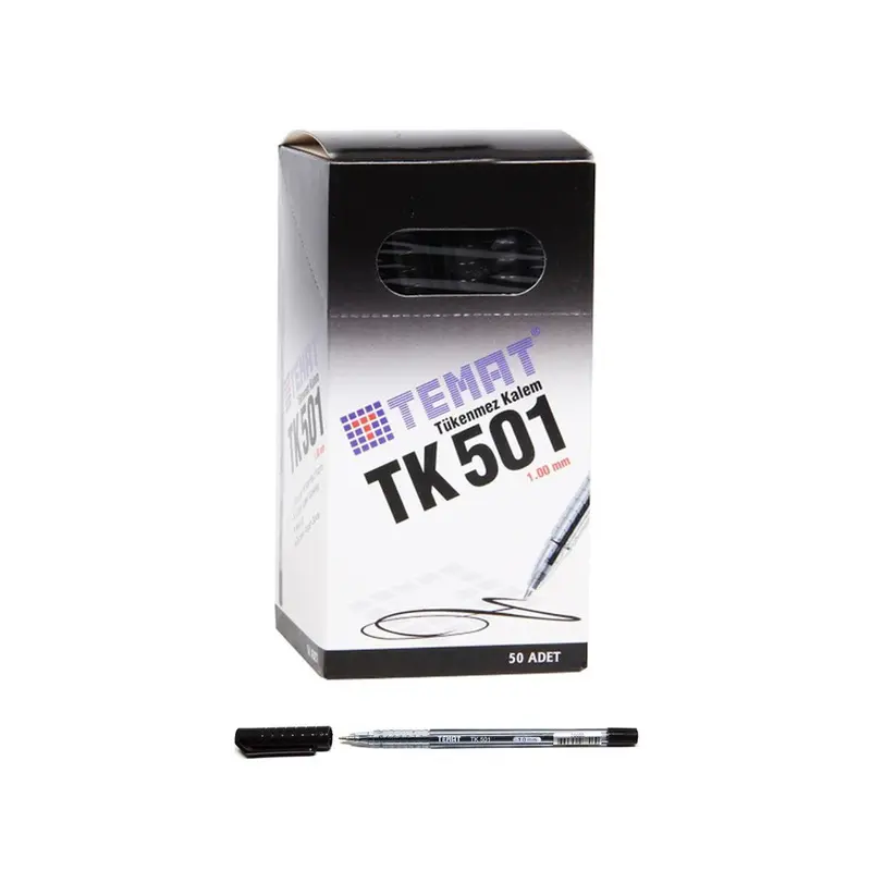 Temat TK501 Tükenmez Kalem 1 0mm Siyah x 50 Li Kutu