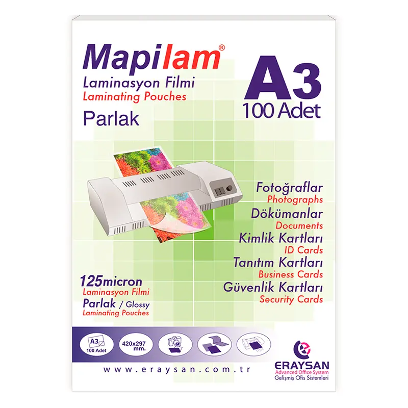 Mapi 1021203 Parlak Sıcak Laminasyon Filmi 125 Micron A3 x 100 Lü Paket