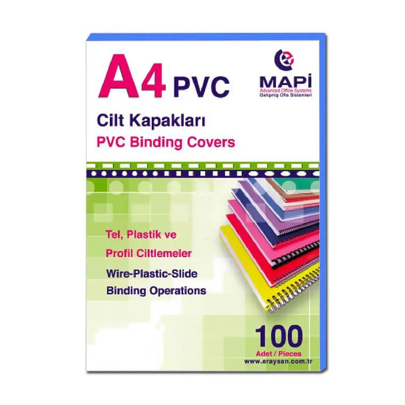 Mapi 2040204 Cilt Kapağı Plastik Opak Mavi A4 160 Micron x 100 Lü Paket