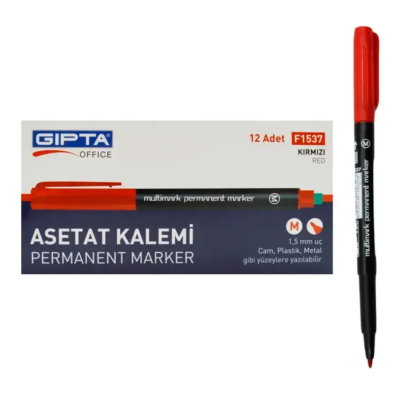 Gıpta F1537 Permanent Marker Asetat Kalemi (M) Seri Kırmızı x 12 Li Kutu