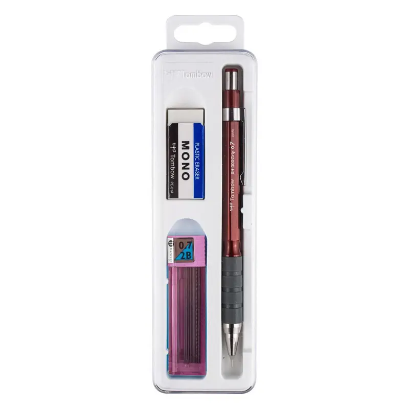 Tombow SH-300 Okul Seti Versatil Kalem + Silgi + Min 0.7mm Bordo
