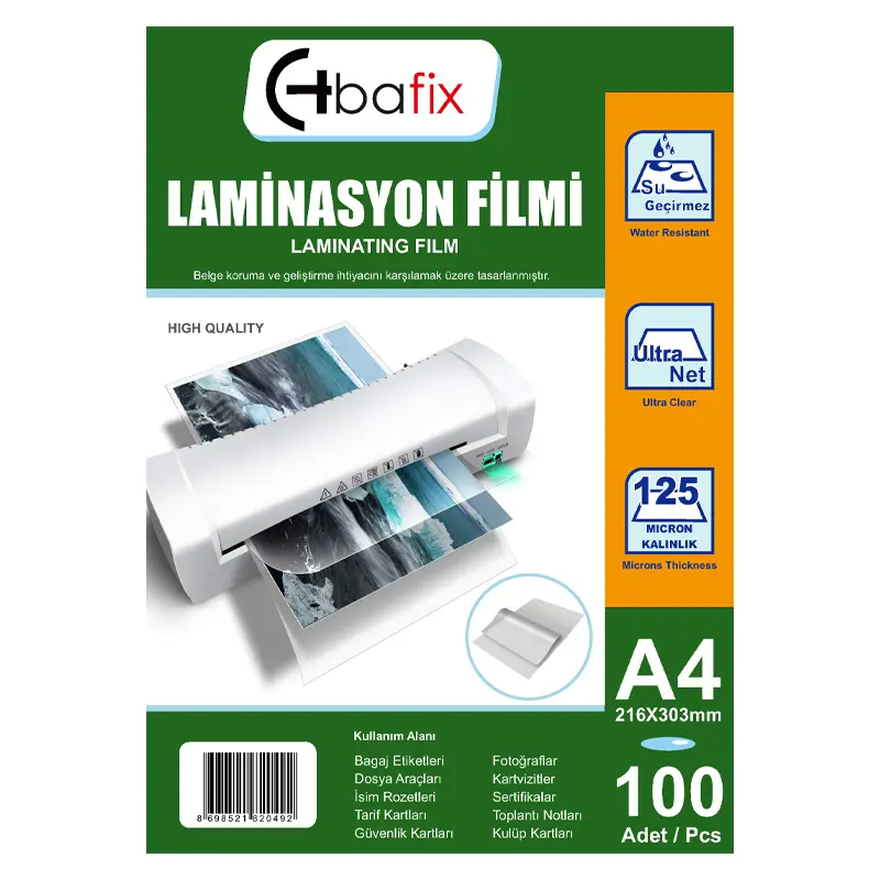 Bafix 216-303 Laminasyon Filmi A4 125 Micron x 100 Lü Paket