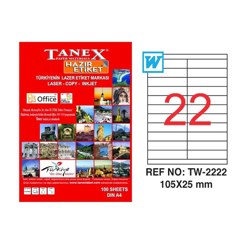 Tanex TW-2222 Lazer Etiket 105x25mm 100 Yaprak