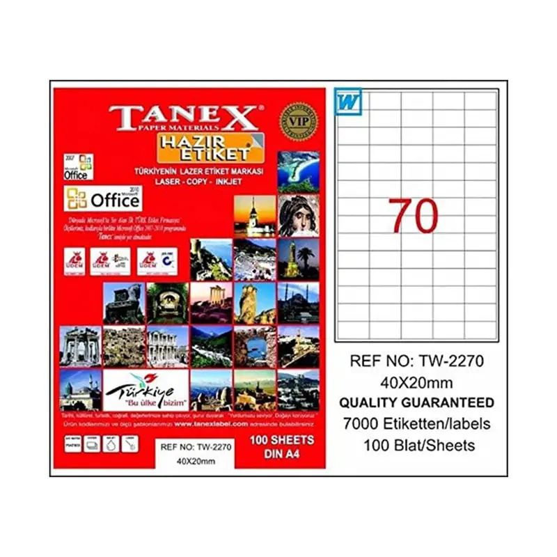 Tanex TW-2270 Lazer Etiket 40x20mm 100 Yaprak