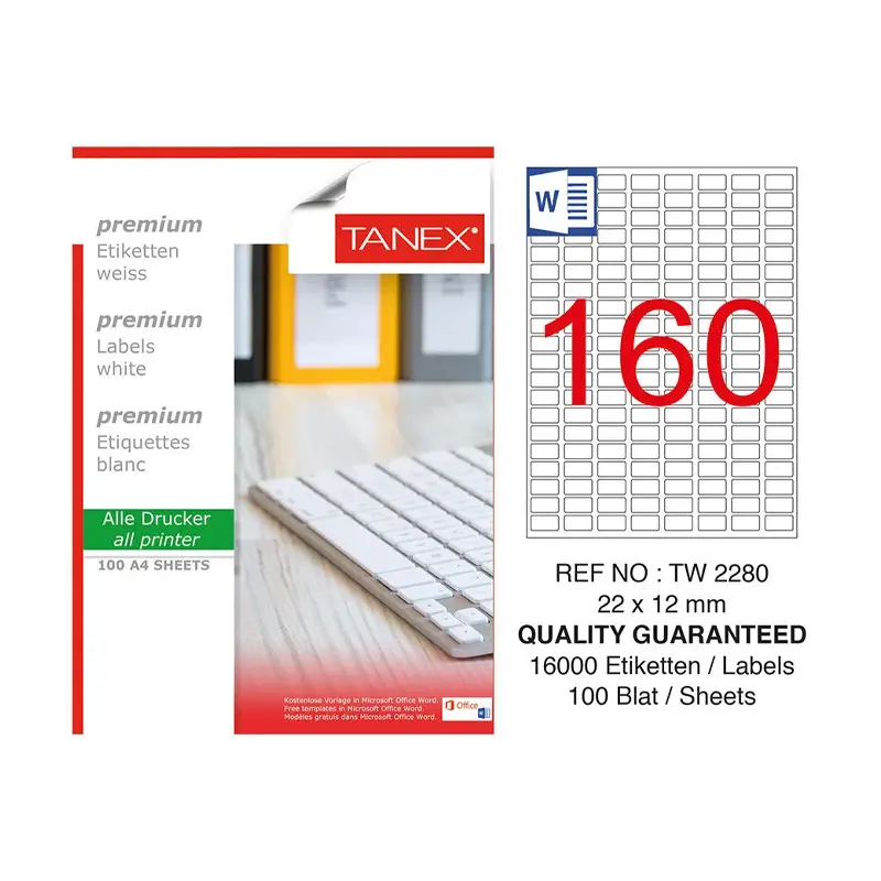 Tanex TW-2280 Lazer Etiket 22x12mm 100 Yaprak