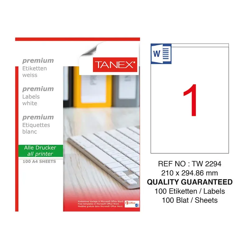 Tanex TW-2294 Lazer Etiket 210x294,86mm 100 Yaprak