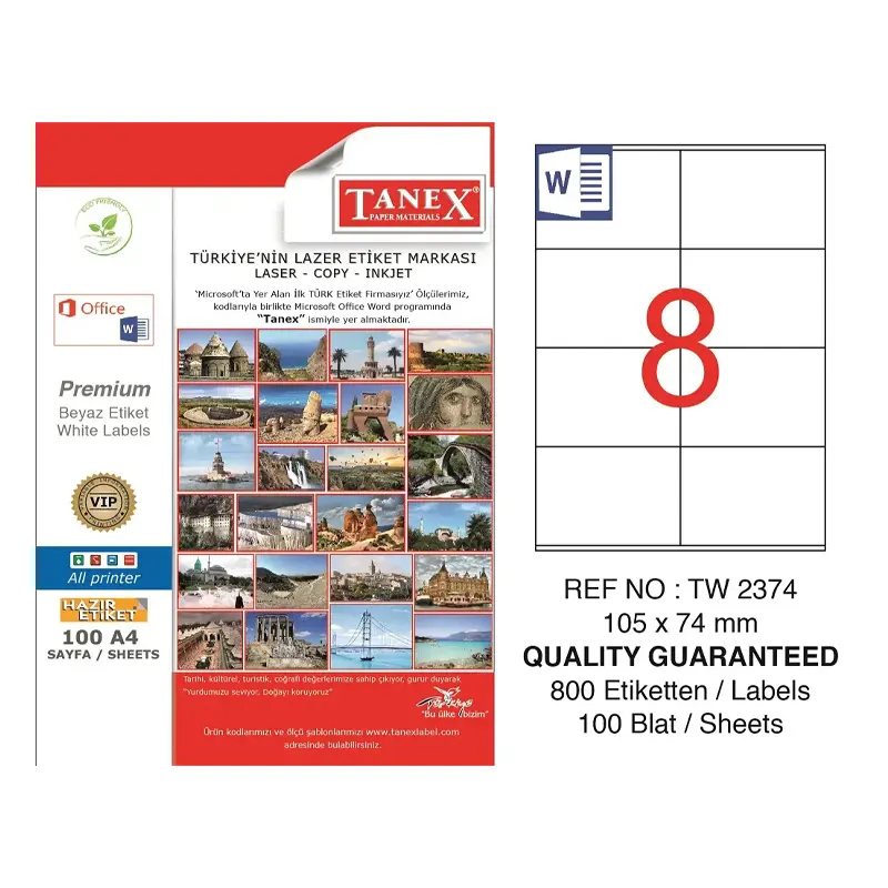 Tanex TW-2374 Lazer Etiket 105x74.25mm 100 Yaprak