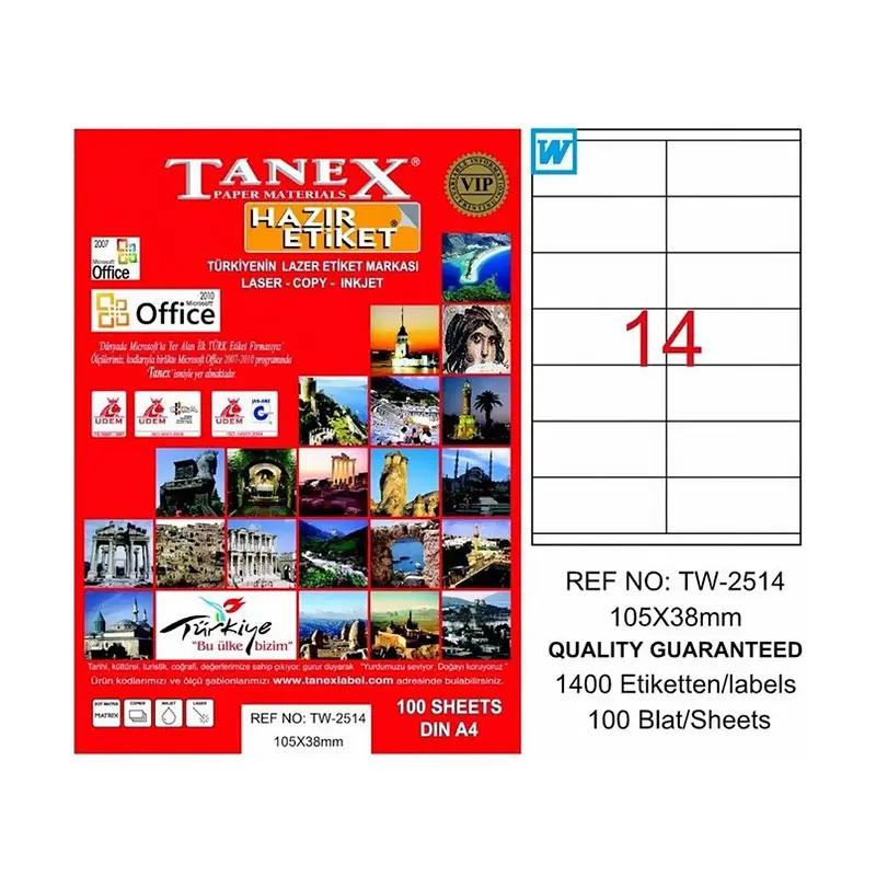 Tanex TW-2514 Lazer Etiket 105x38mm 100 Yaprak
