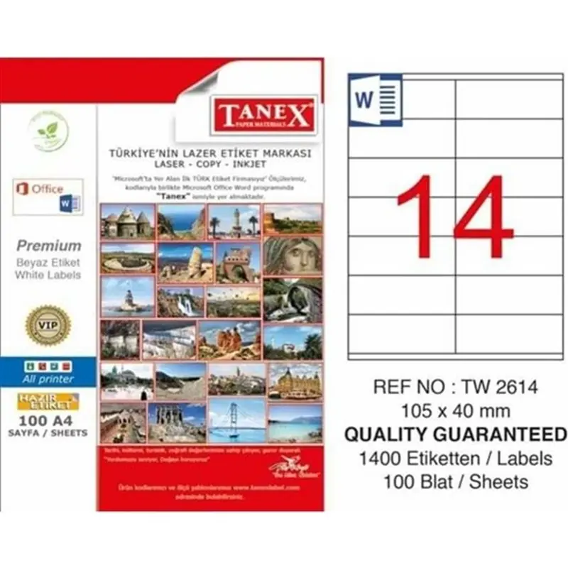 Tanex TW-2614 Lazer Etiket 105x40mm 100 Yaprak