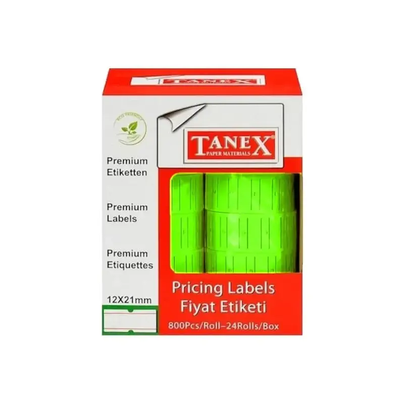 Tanex Çizgili Fiyat Etiketi 12x21mm Fosforlu Yeşil x 6 Lı Paket