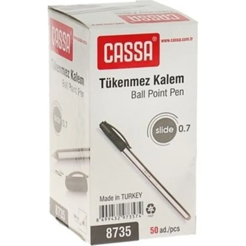 Cassa 8735 Slide Tükenmez Kalem 0.7mm Siyah x 50 Li Kutu
