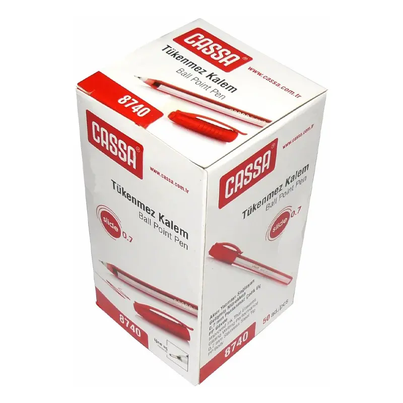 Cassa 8740 Slide Tükenmez Kalem 0.7mm Kırmızı x 50 Li Kutu