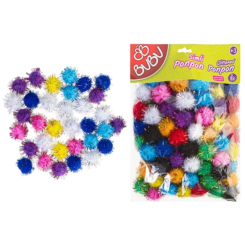 Bu-Bu BUBU00112 Simli Pon Pon 2cm Karma Renk x 100 Lü Paket